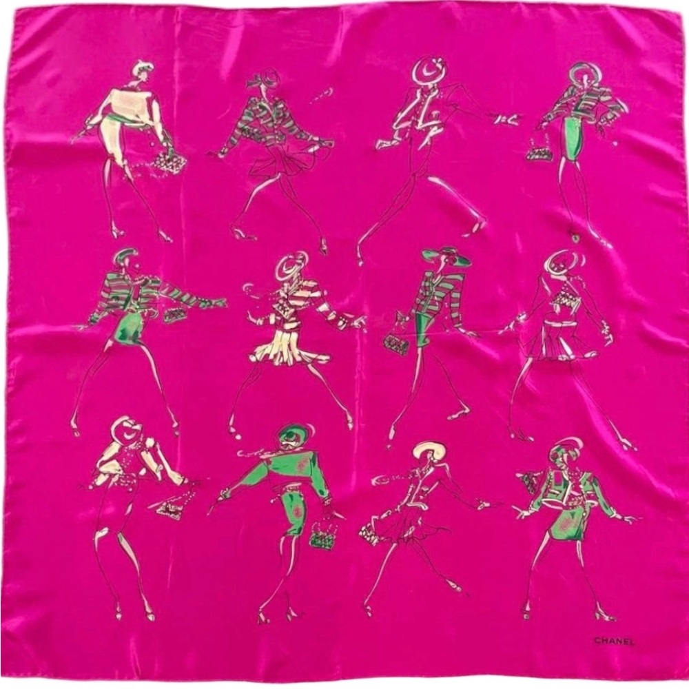 Vintage Chanel Mademoiselle Pink Silk Scarf 33”